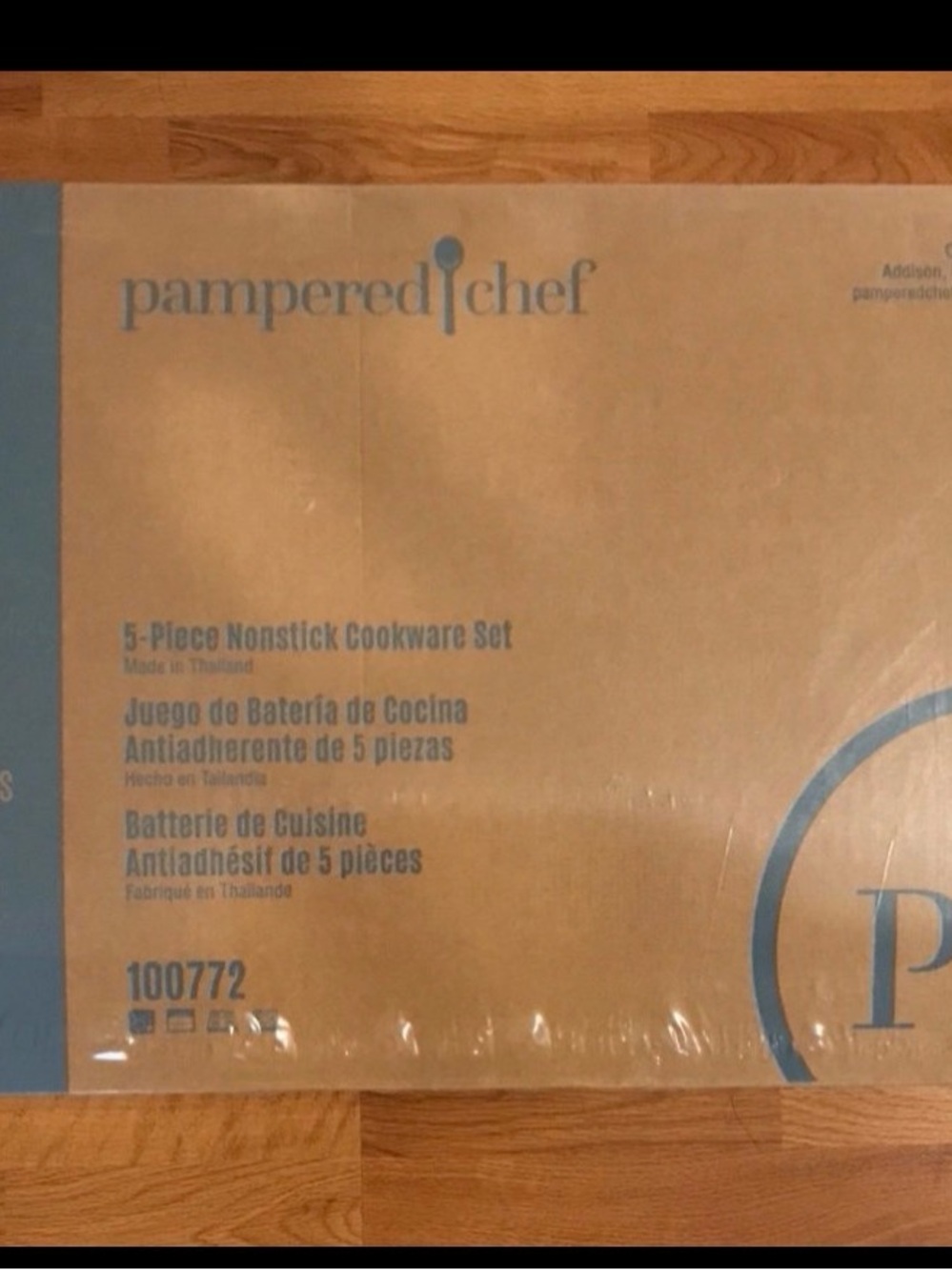 Pampered Chef Cookware Set Box with Blue Accents